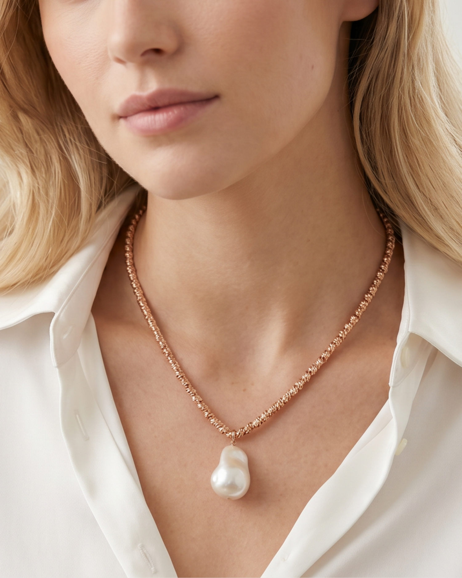 Izoa Odette Drop Freshwater Baroque Pearl Necklace Rose Gold