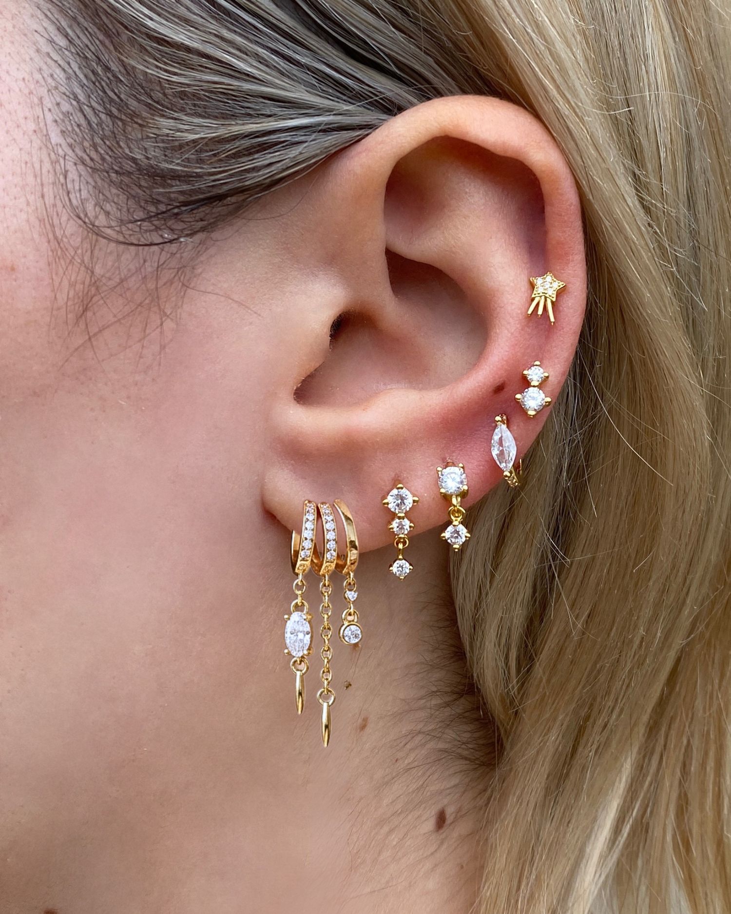 Izoa Priya 3-in-1 Trio Huggie Stud Earring Gold