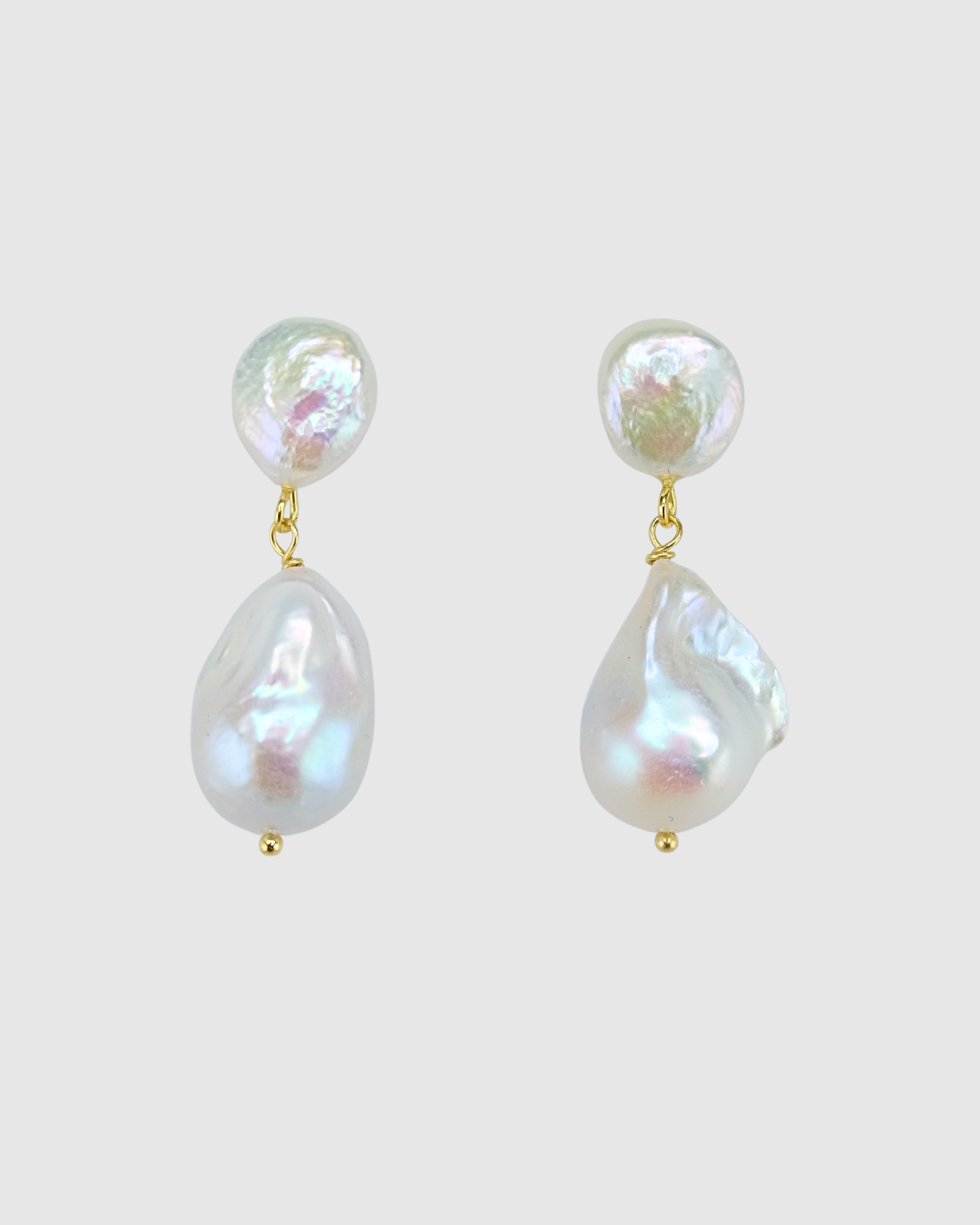 Izoa Arianna Baroque Pearl Earrings Gold Clear Freshwater Pearl