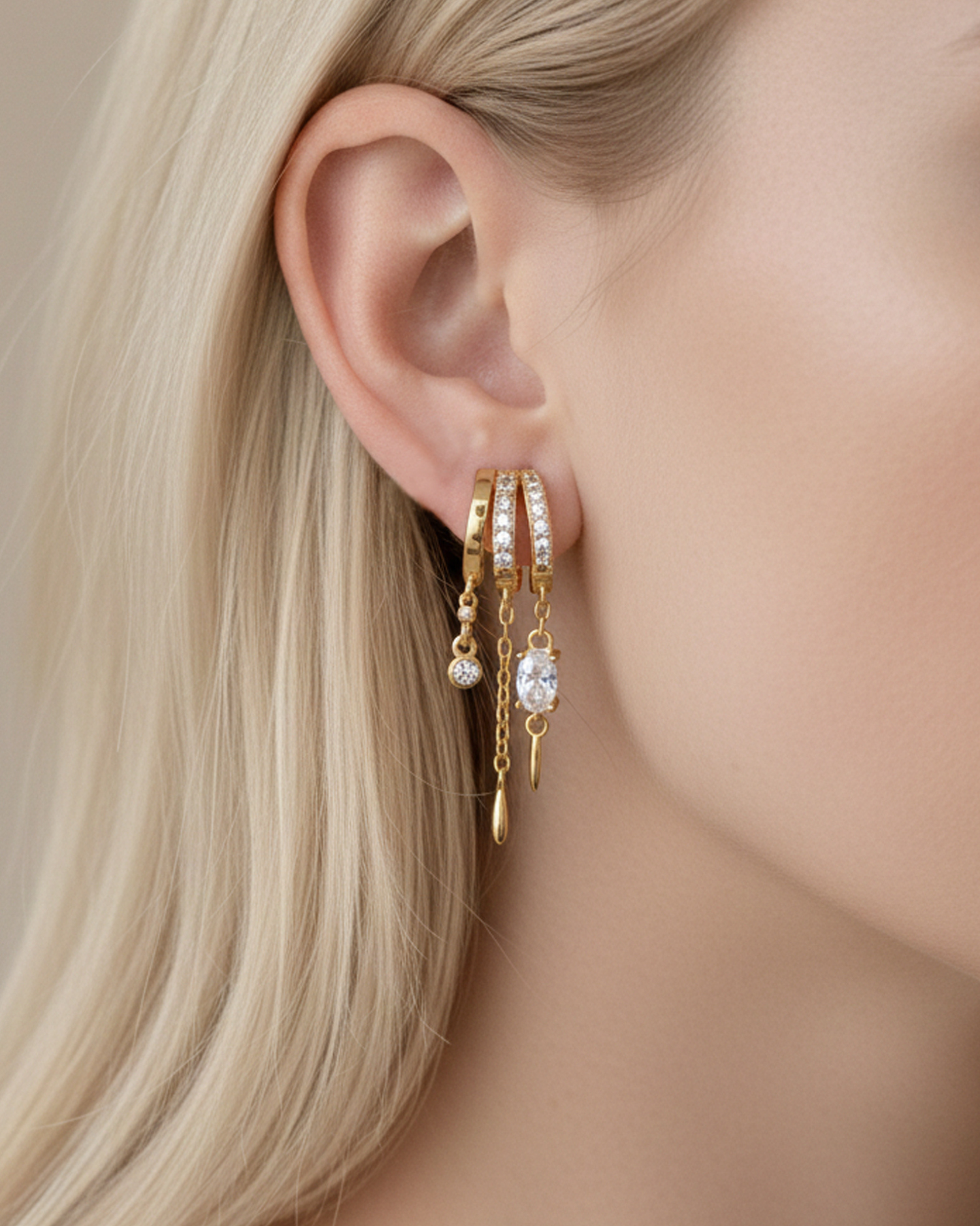 Izoa Priya Trio Huggie Stud Earring Gold