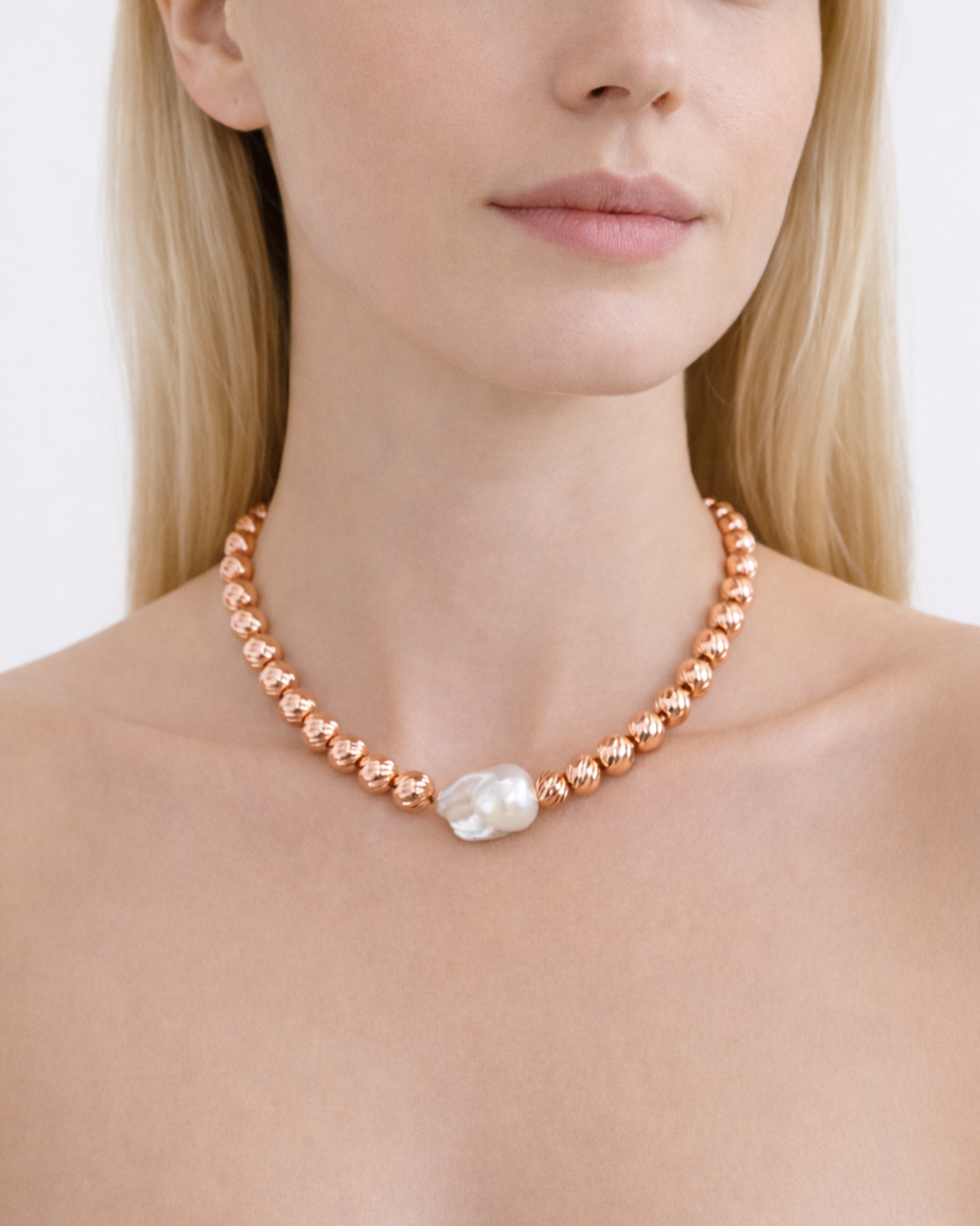 Izoa Maia Freshwater Baroque Pearl Necklace Rose Gold