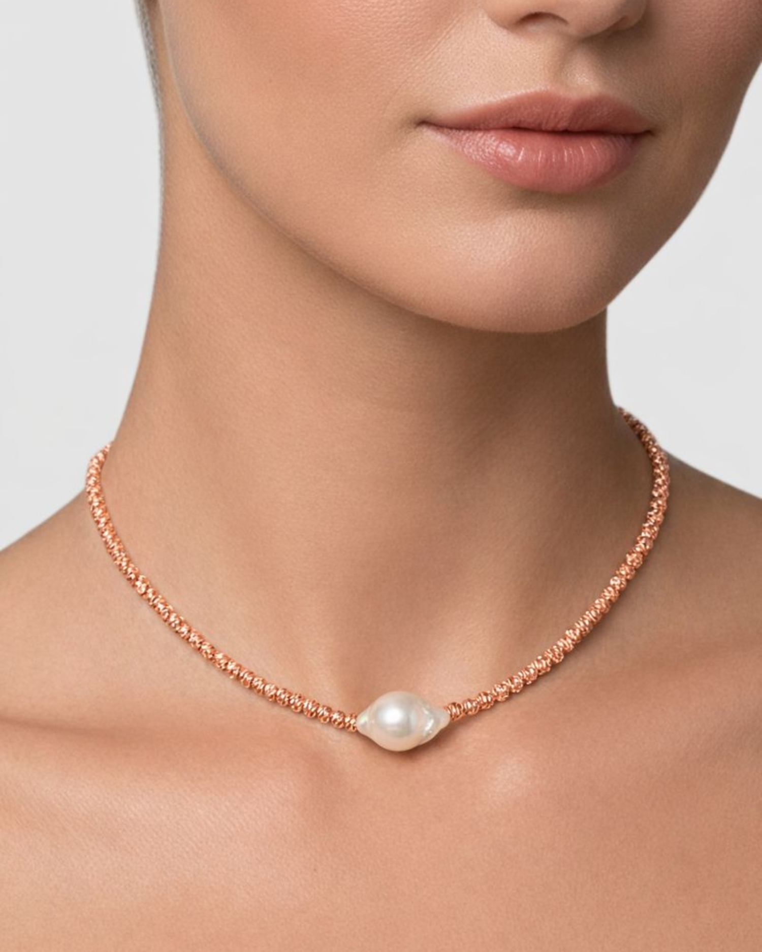 Izoa Amarae Freshwater Baroque Pearl Necklace Rose Gold