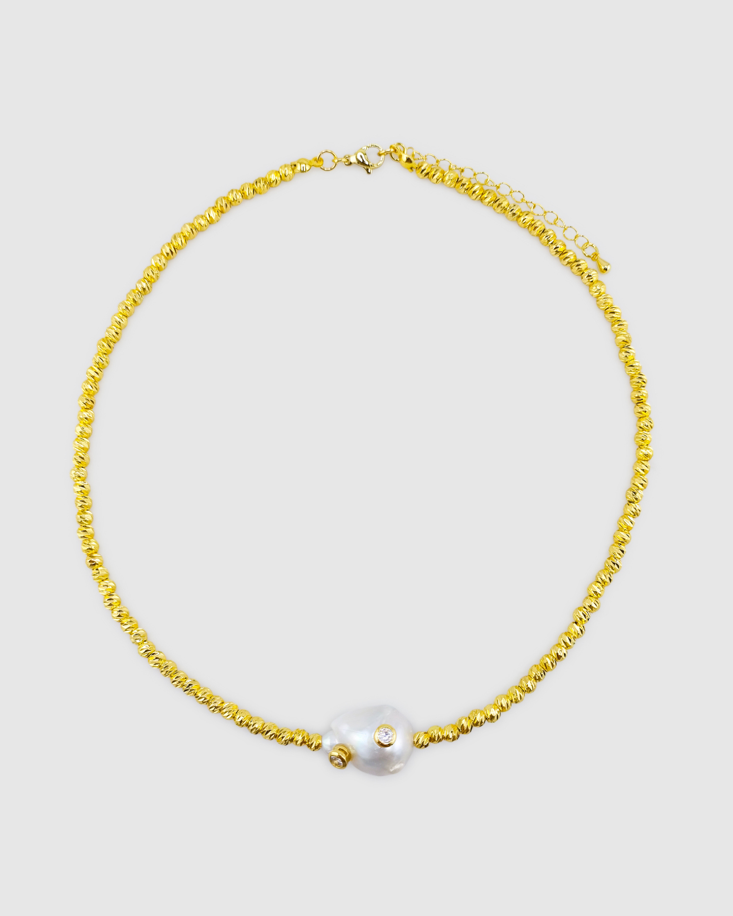 Izoa Soleil Freshwater Baroque Pearl Necklace Gold Clear