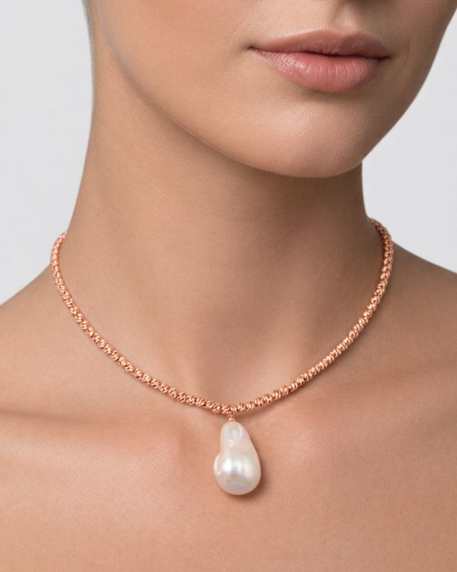 Izoa Odette Drop Freshwater Baroque Pearl Necklace Rose Gold