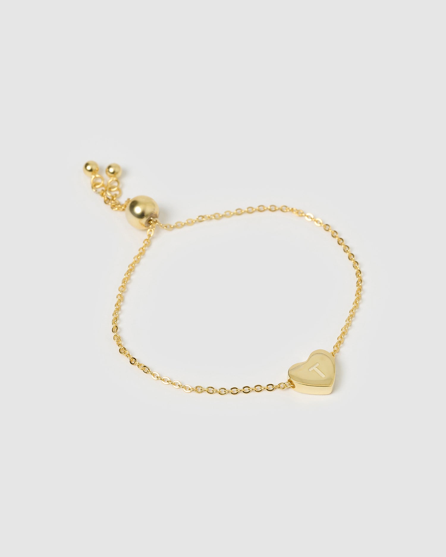 Izoa Kids Heart Alphabet Letter T Bracelet Gold