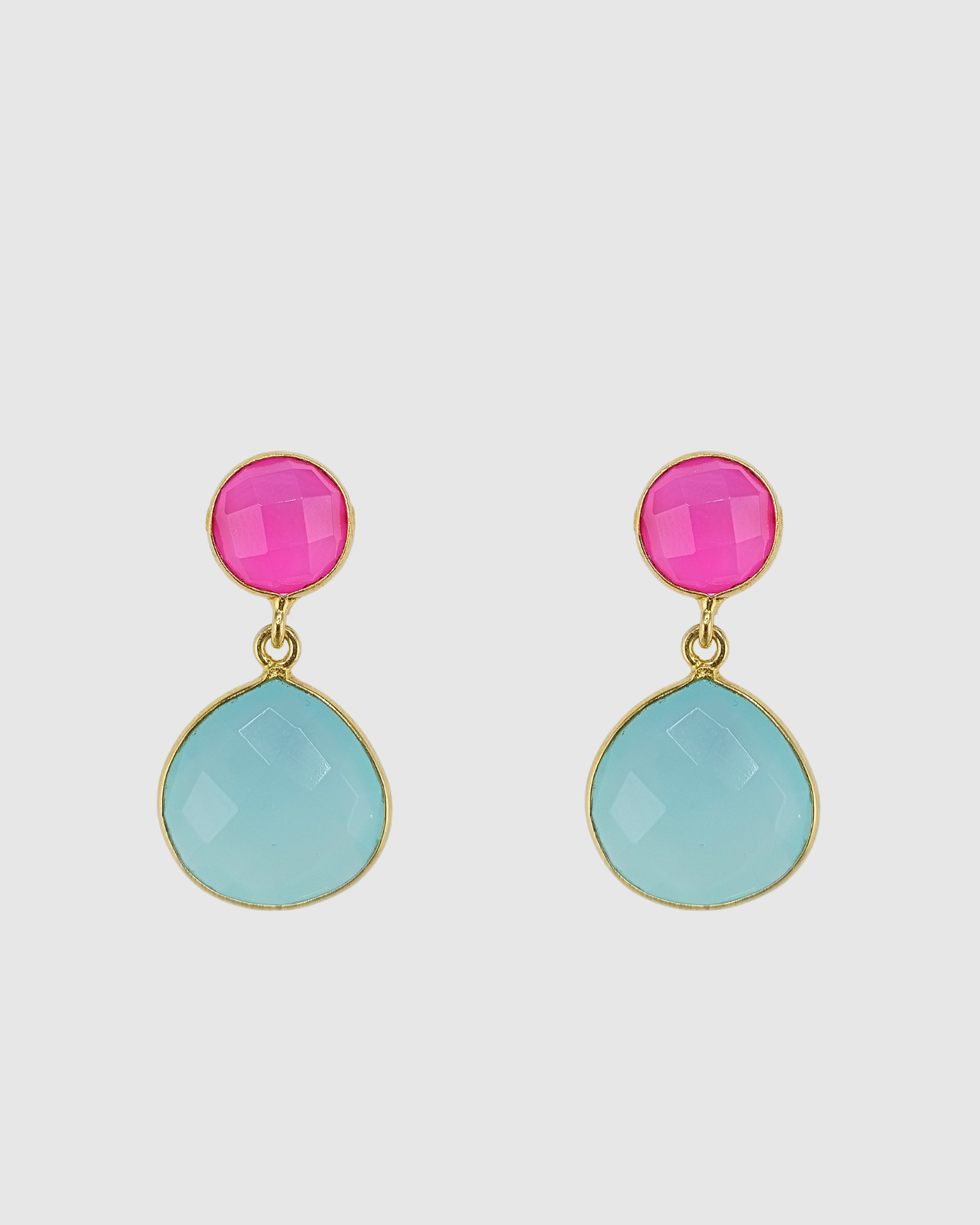 Izoa Marina Drop Stud Earrings Pink & Green