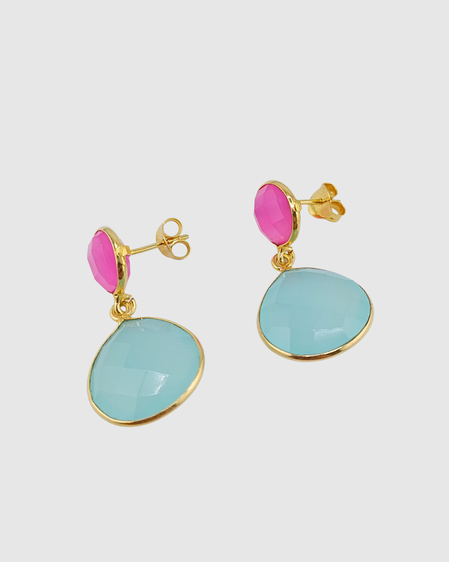 Izoa Marina Drop Stud Earrings Pink & Green