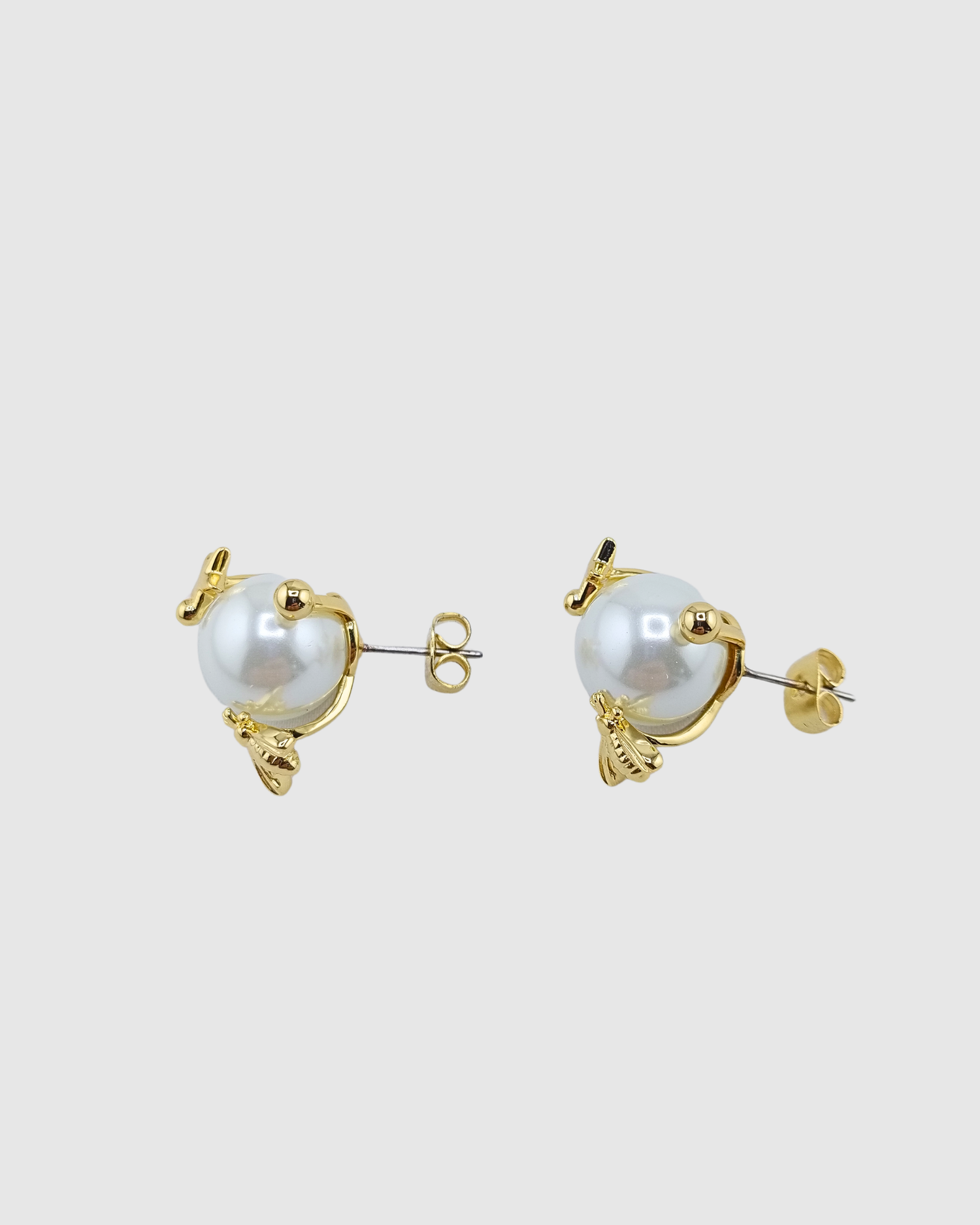 Izoa Pearl Charm Stud Earrings Gold