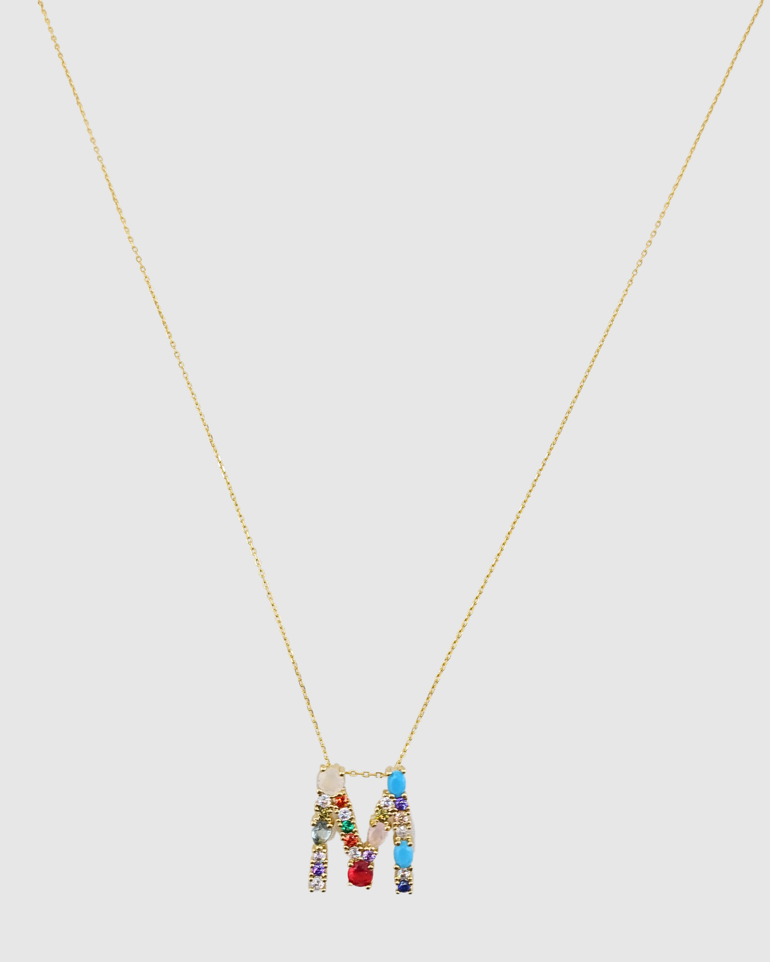 Izoa Alphabet Letter Semi Precious Stone M Necklace Gold
