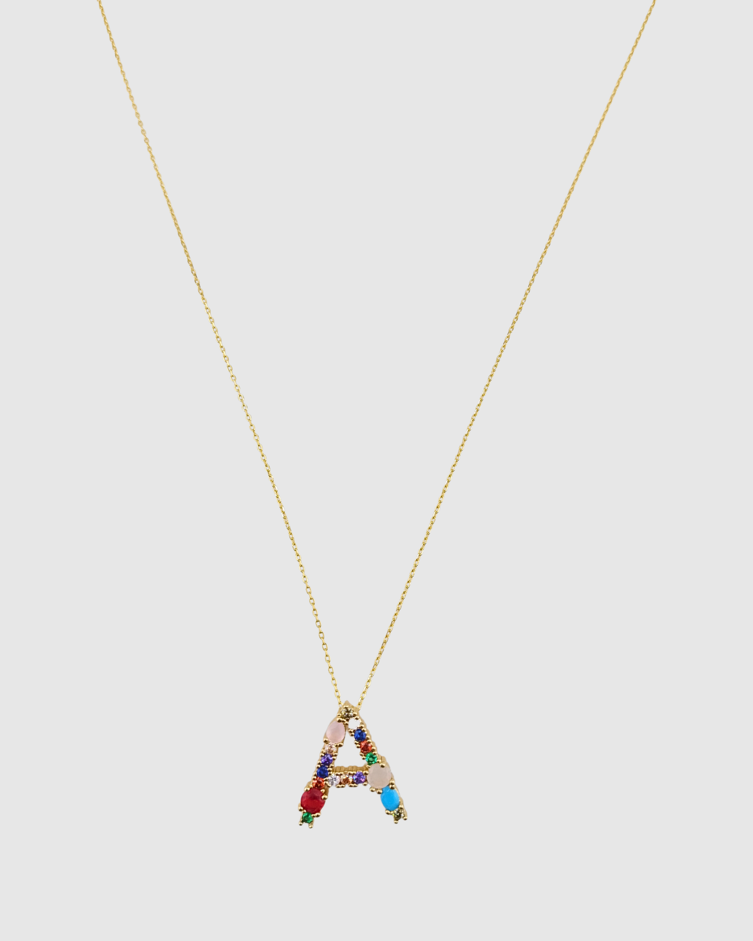 Izoa Alphabet Letter Semi Precious Stone A Necklace Gold