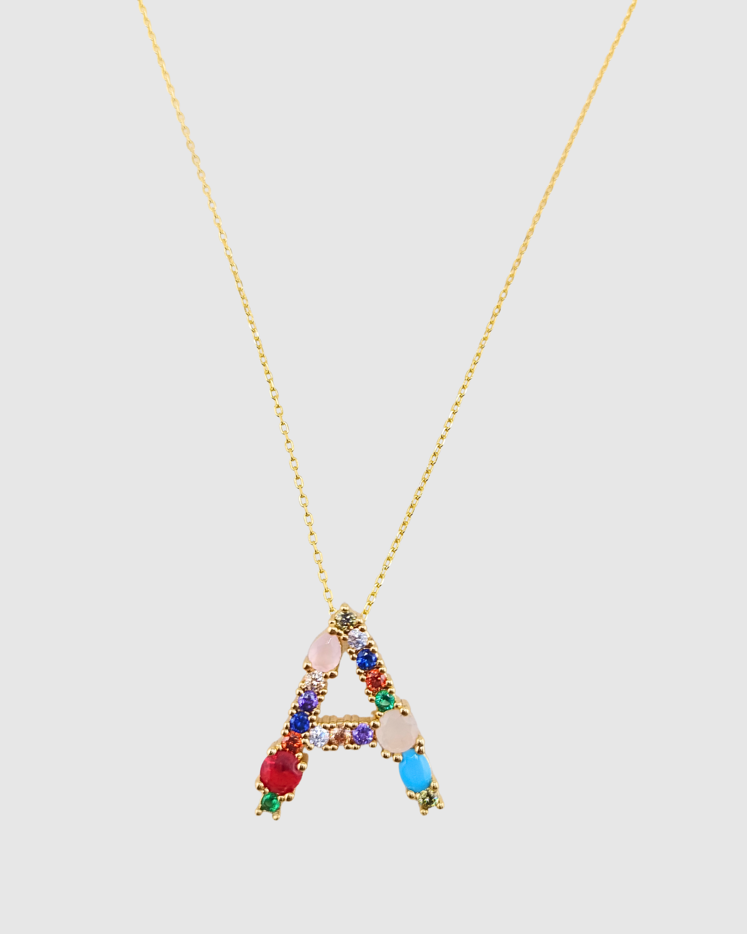 Izoa Alphabet Letter Semi Precious Stone A Necklace Gold