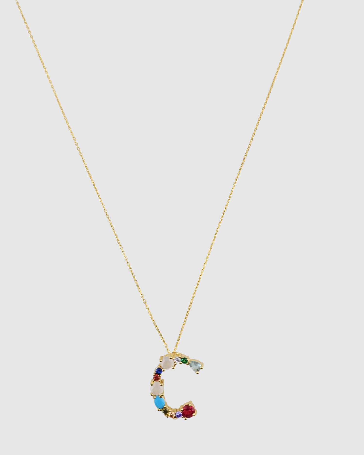 Izoa Alphabet Letter Semi Precious Stone C Necklace Gold
