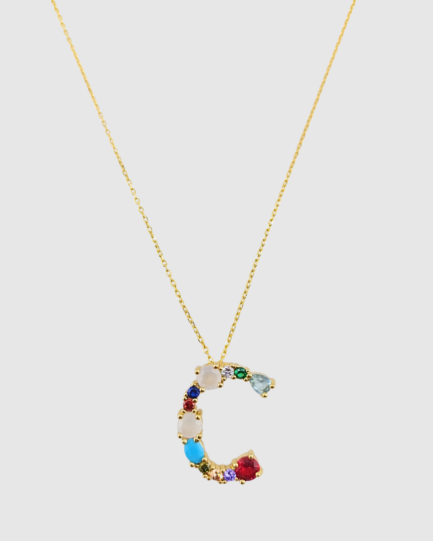 Izoa Alphabet Letter Semi Precious Stone C Necklace Gold
