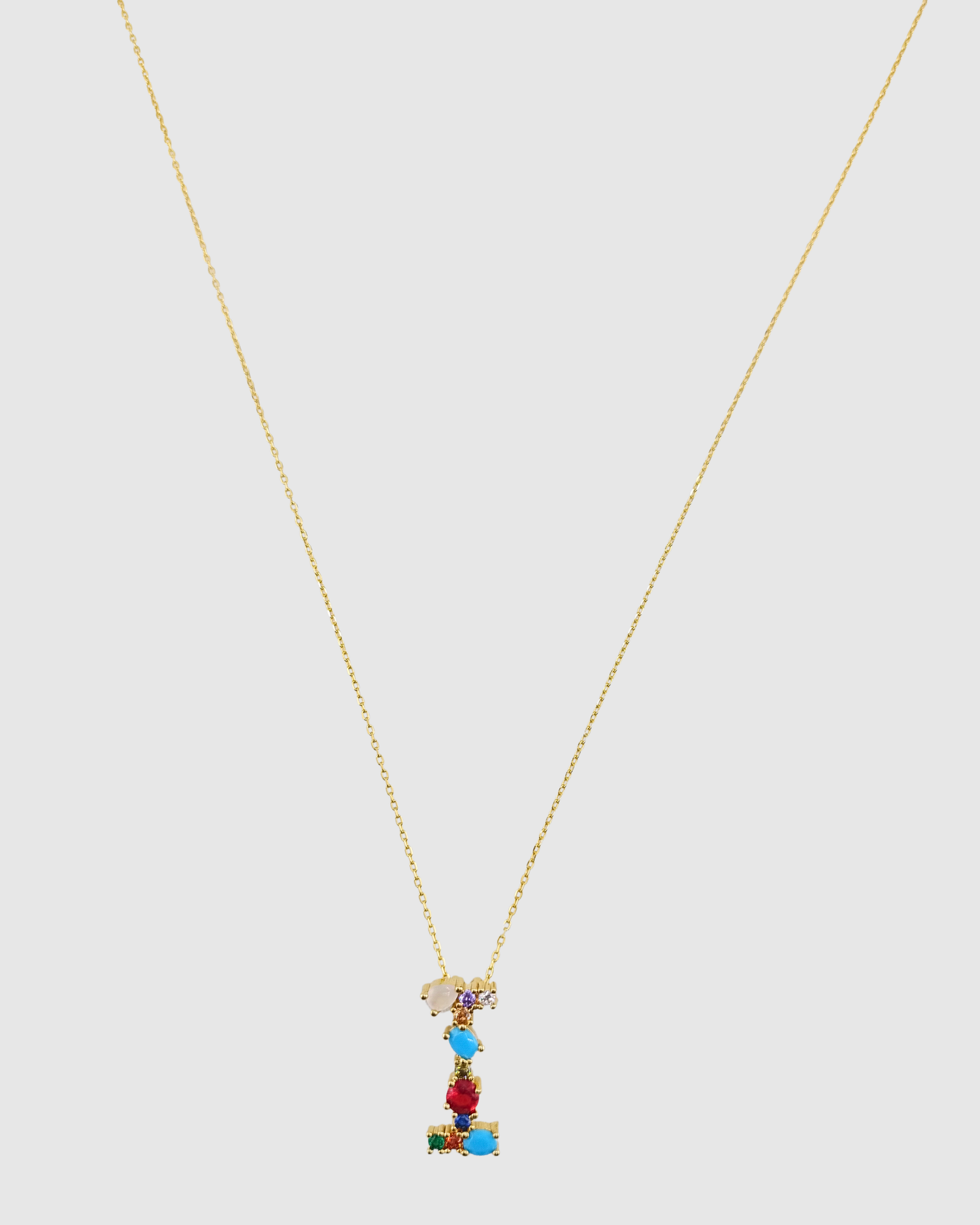 Izoa Alphabet Letter Semi Precious Stone I Necklace Gold
