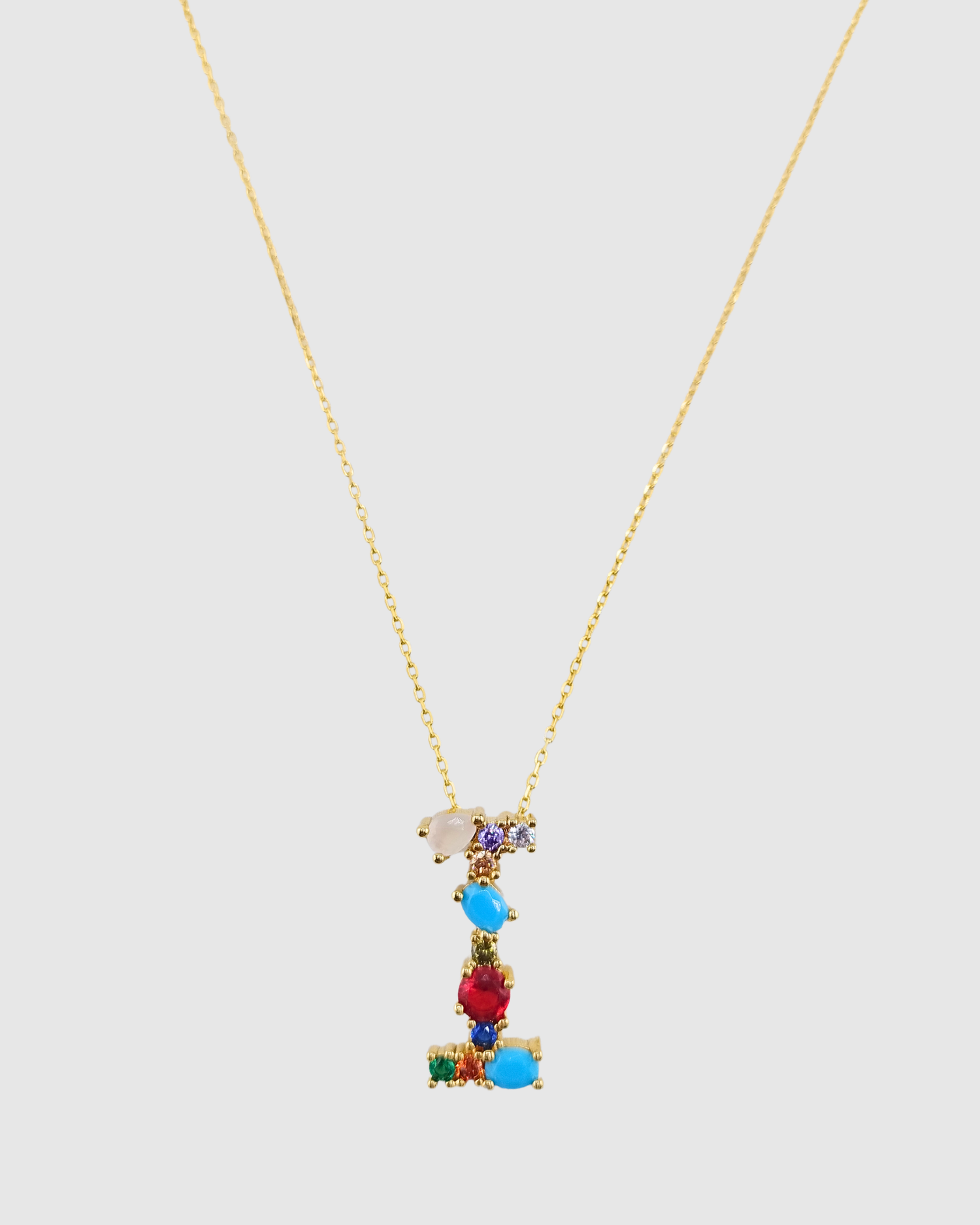 Izoa Alphabet Letter Semi Precious Stone I Necklace Gold