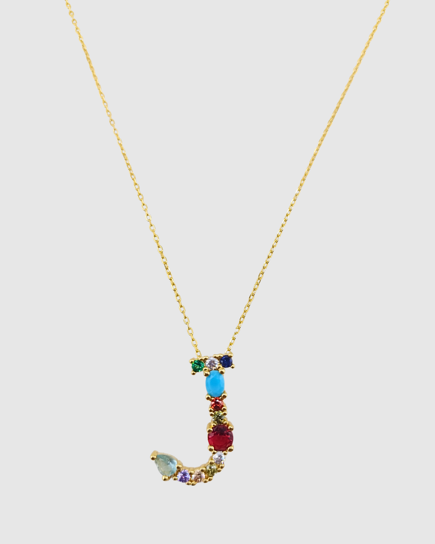 Izoa Alphabet Letter Semi Precious Stone J Necklace Gold