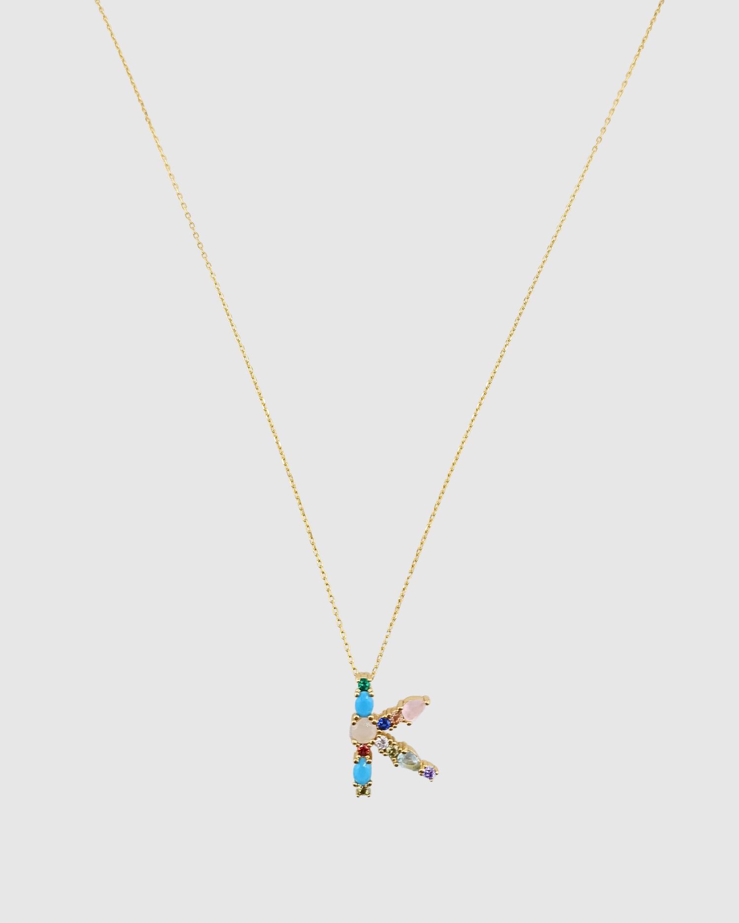 Izoa Alphabet Letter Semi Precious Stone K Necklace Gold