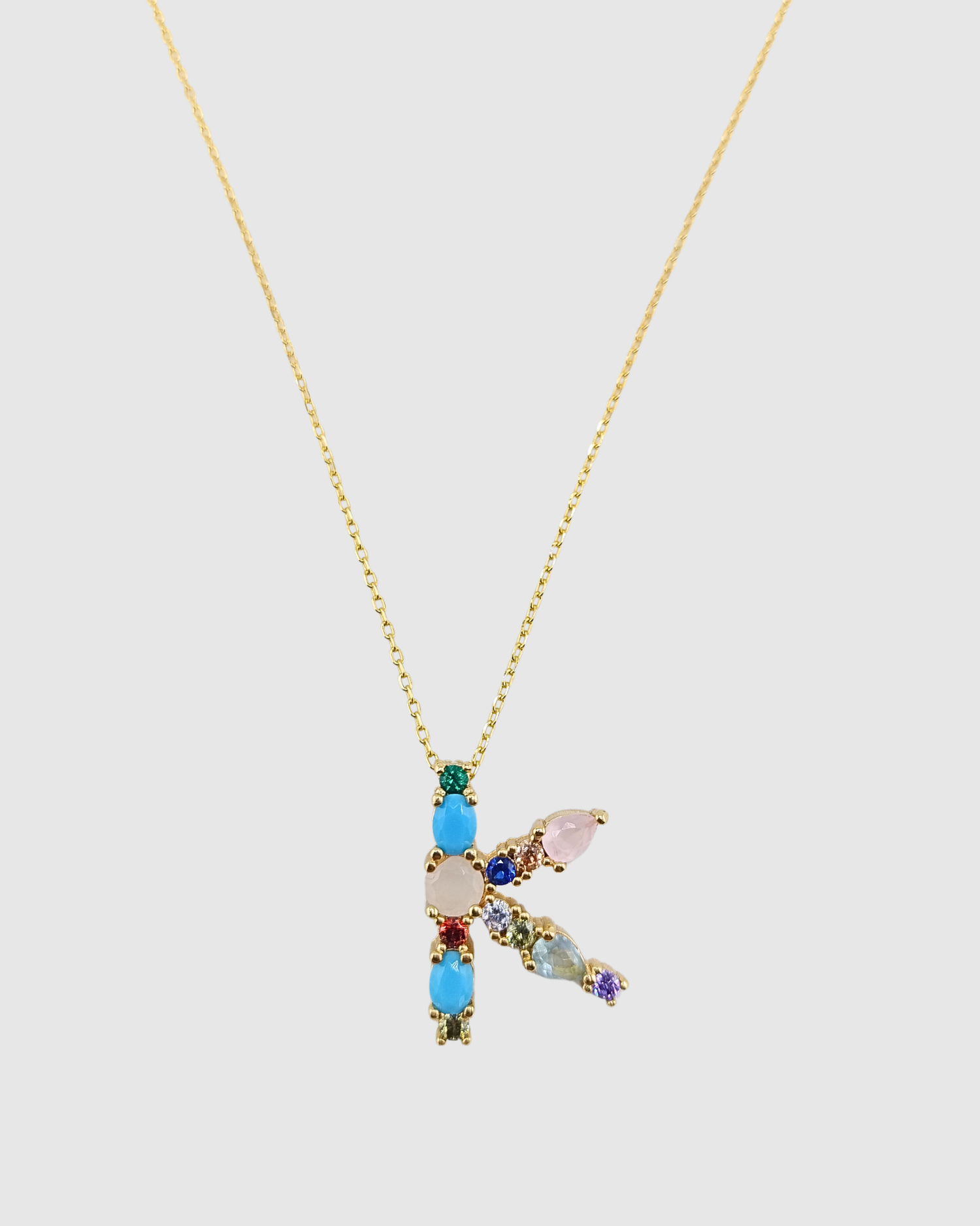 Izoa Alphabet Letter Semi Precious Stone K Necklace Gold
