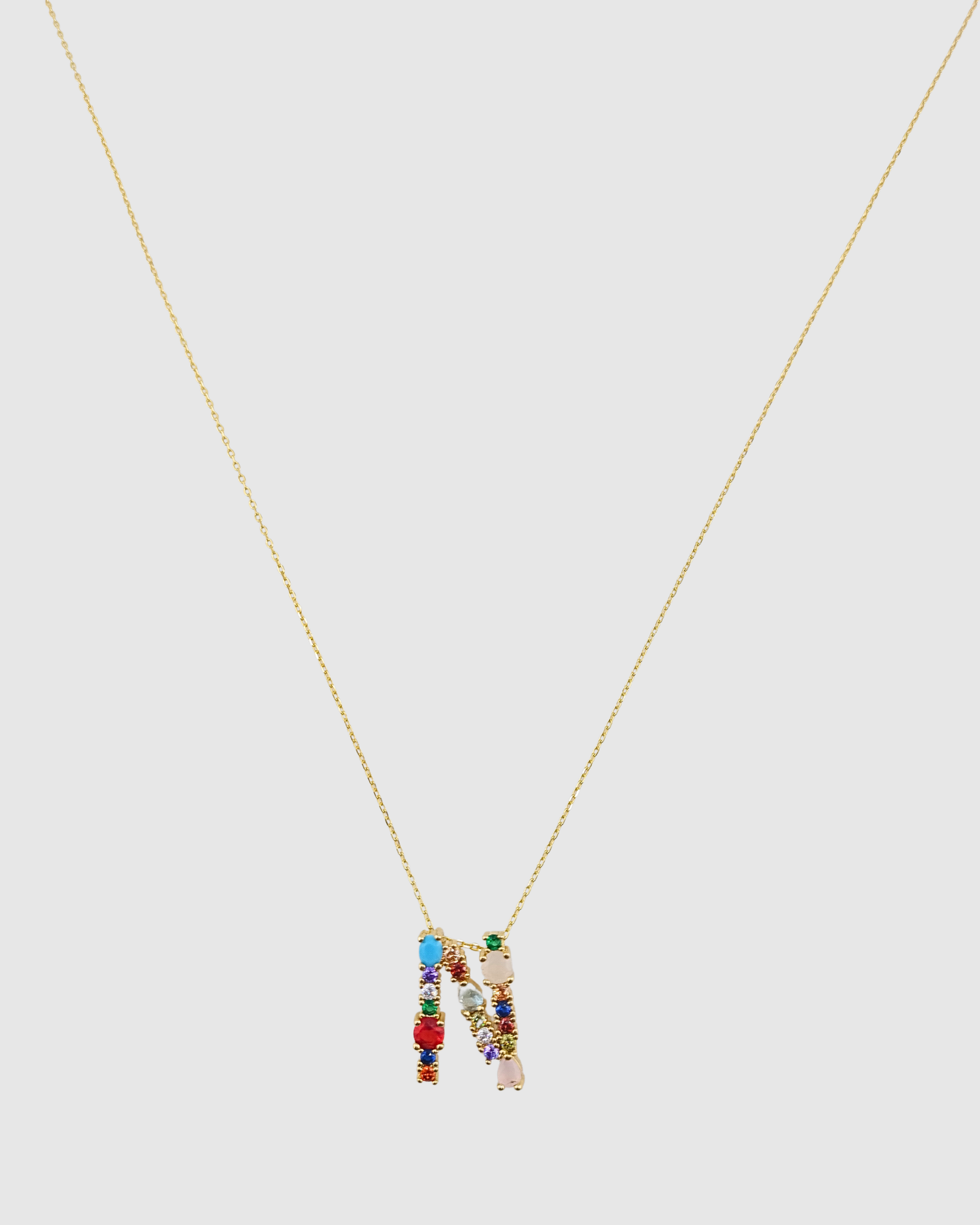 Izoa Alphabet Letter Semi Precious Stone N Necklace Gold