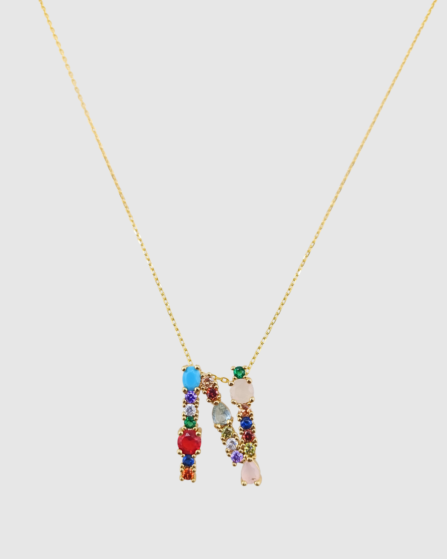 Izoa Alphabet Letter Semi Precious Stone N Necklace Gold