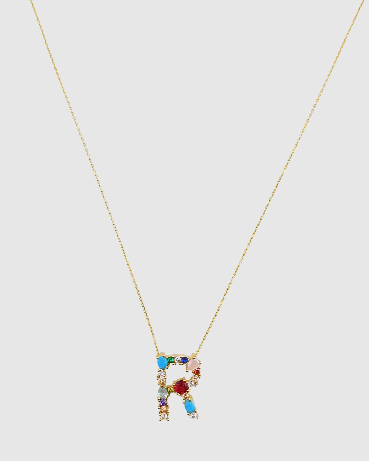 Izoa Alphabet Letter Semi Precious Stone R Necklace Gold