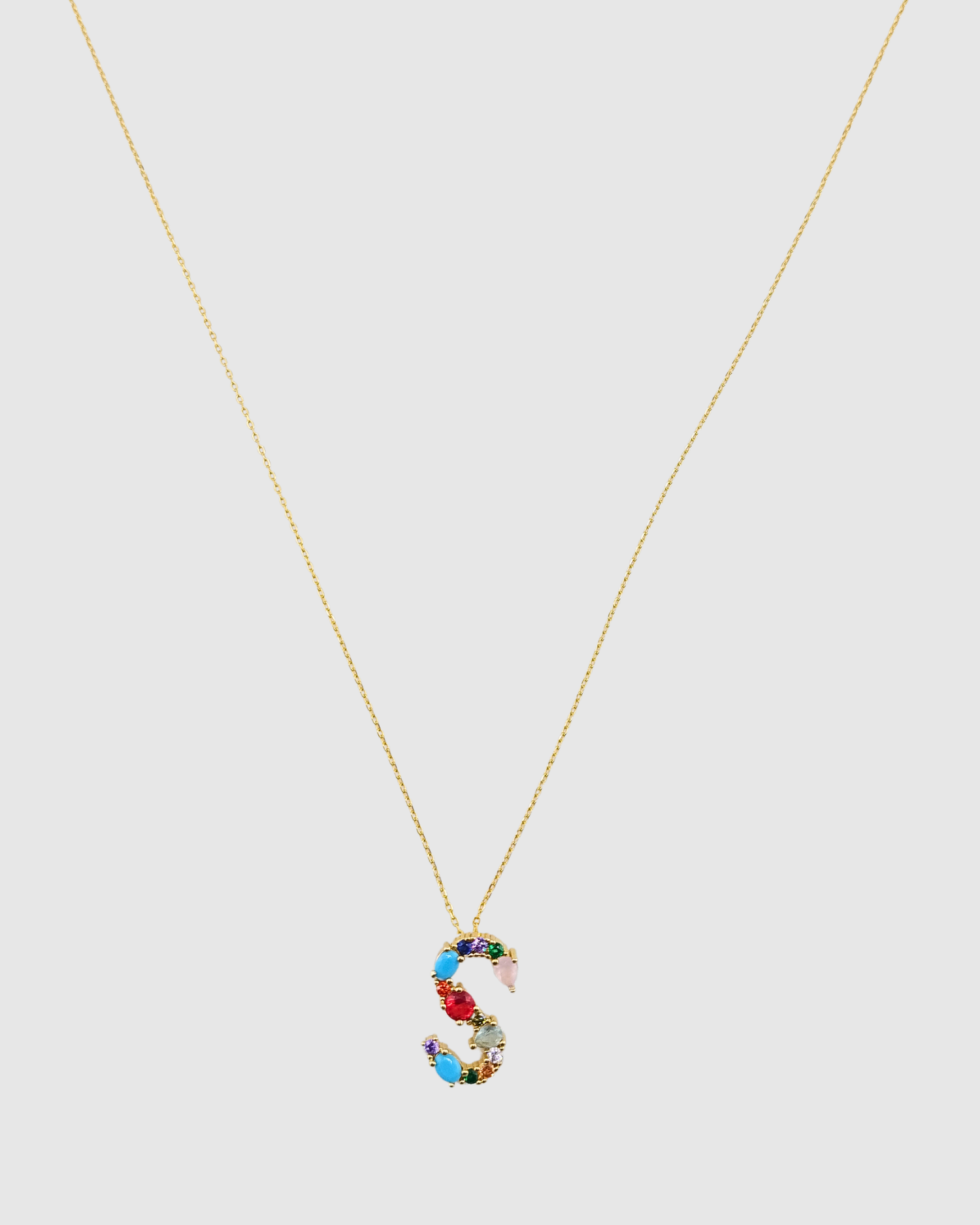 Izoa Alphabet Letter Semi Precious Stone S Necklace Gold