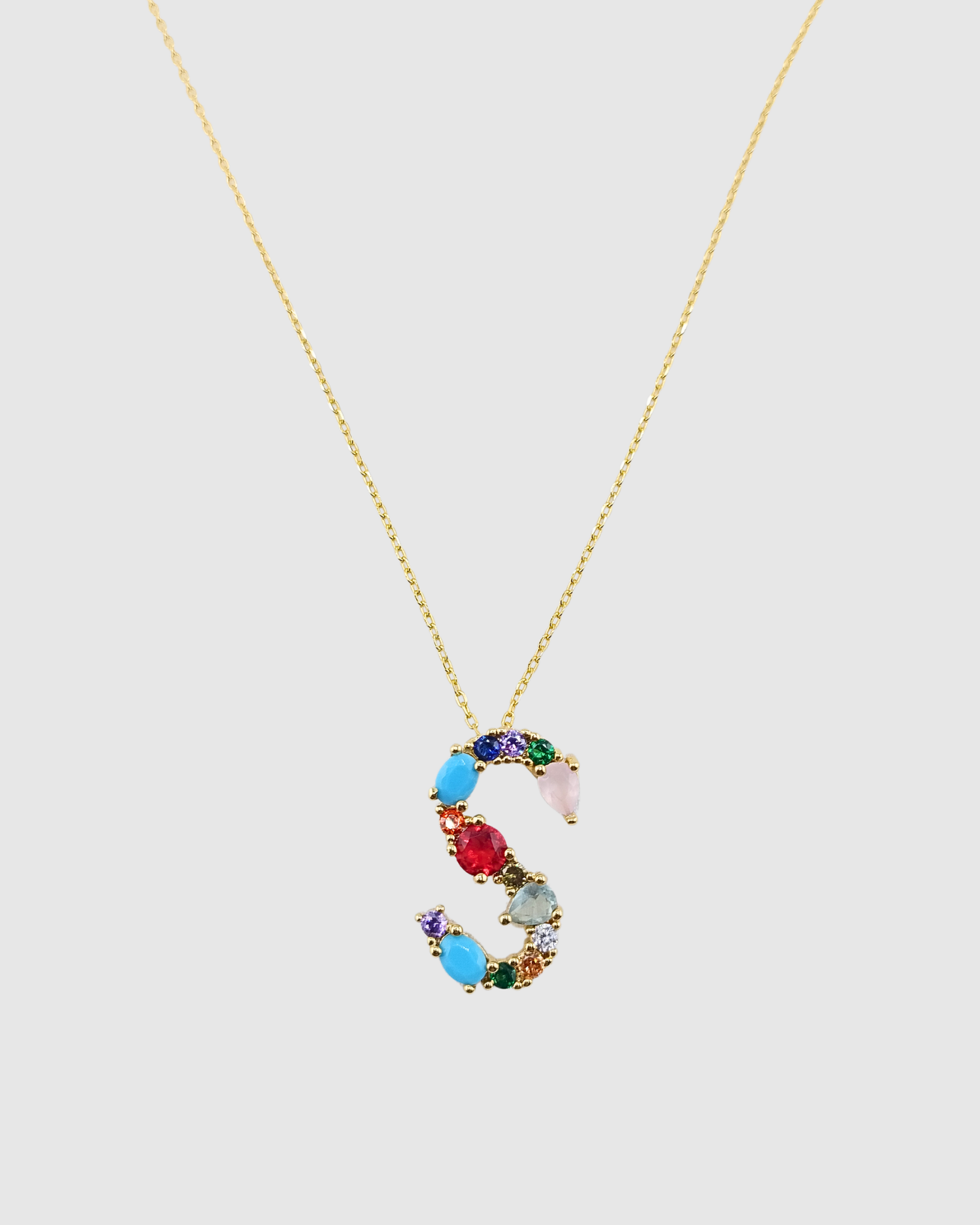 Izoa Alphabet Letter Semi Precious Stone S Necklace Gold