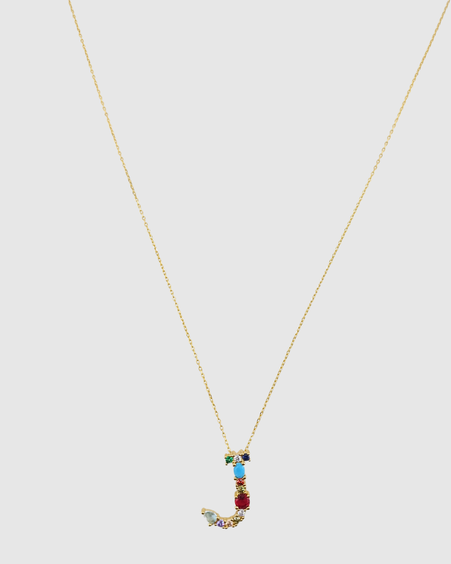 Izoa Alphabet Letter Semi Precious Stone J Necklace Gold