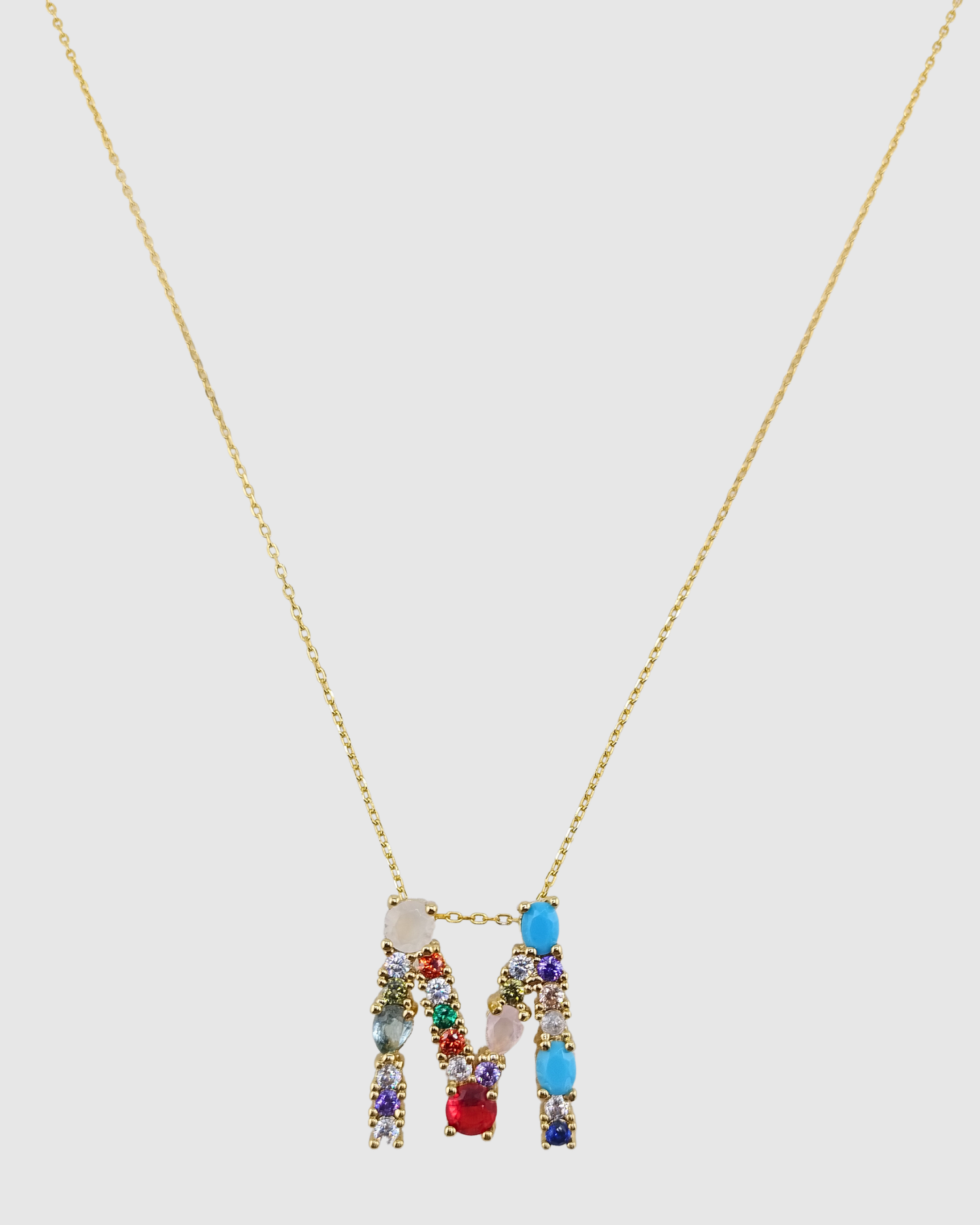 Izoa Alphabet Letter Semi Precious Stone M Necklace Gold