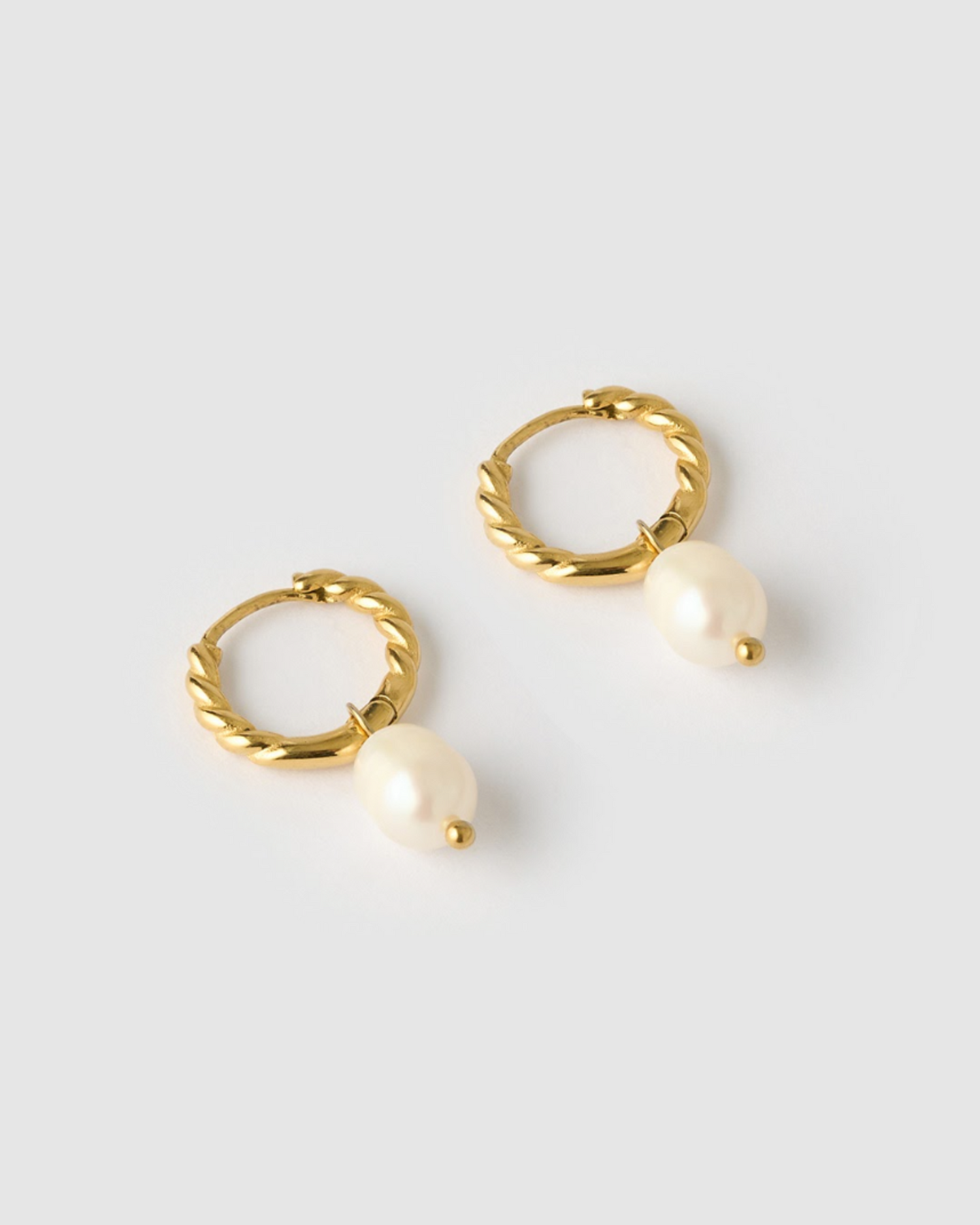 Izoa Renee Huggie Earrings Gold Pearl
