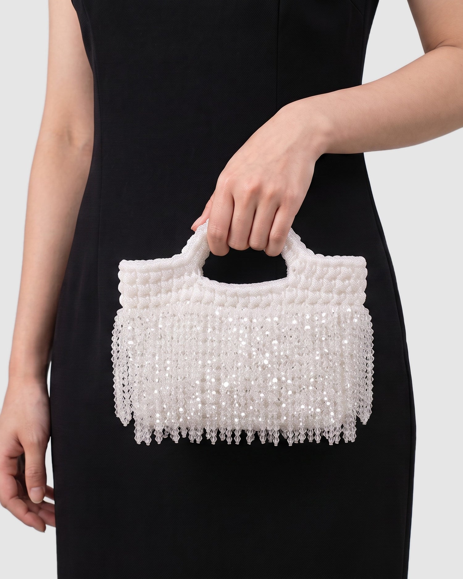 Izoa Estelle Beaded Fringe White Mini Bag