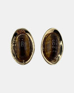 Izoa Vivienne Domed Oval Statement Stud Earrings Brown - front view
