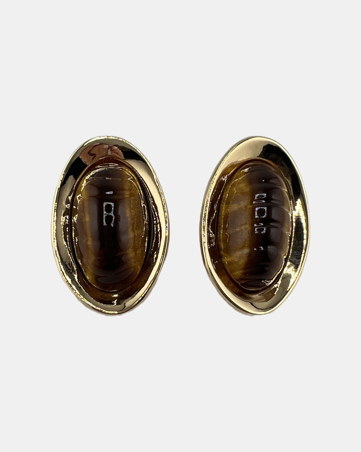 Izoa Vivienne Domed Oval Statement Stud Earrings Brown - front view