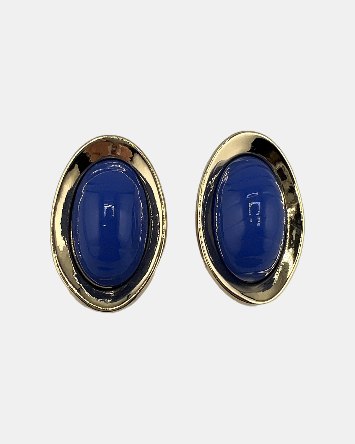 Izoa Vivienne Domed Oval Statement Stud Earrings Blue - front view