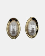Izoa Vivienne Domed Oval Statement Stud Earrings Pearl - front view