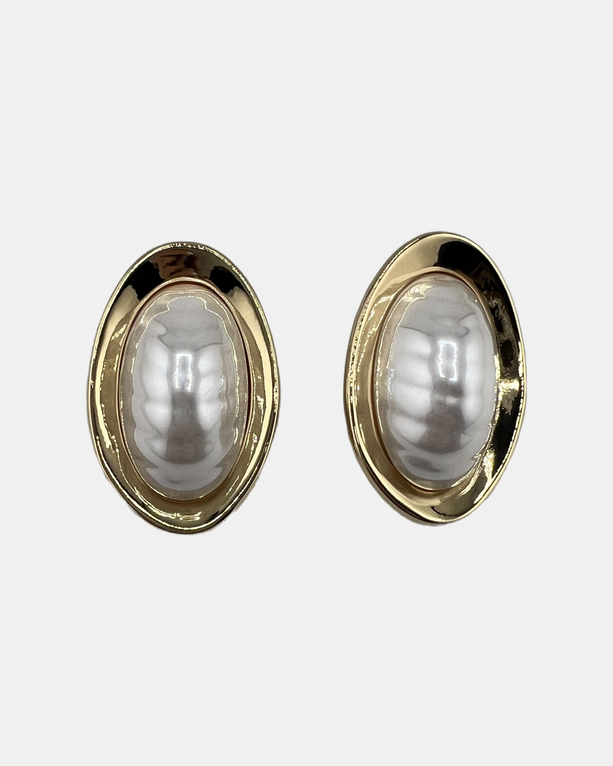 Izoa Vivienne Domed Oval Statement Stud Earrings Pearl - front view