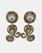 Izoa Persephone Scroll Pearl Drop Earrings Pearl - front view