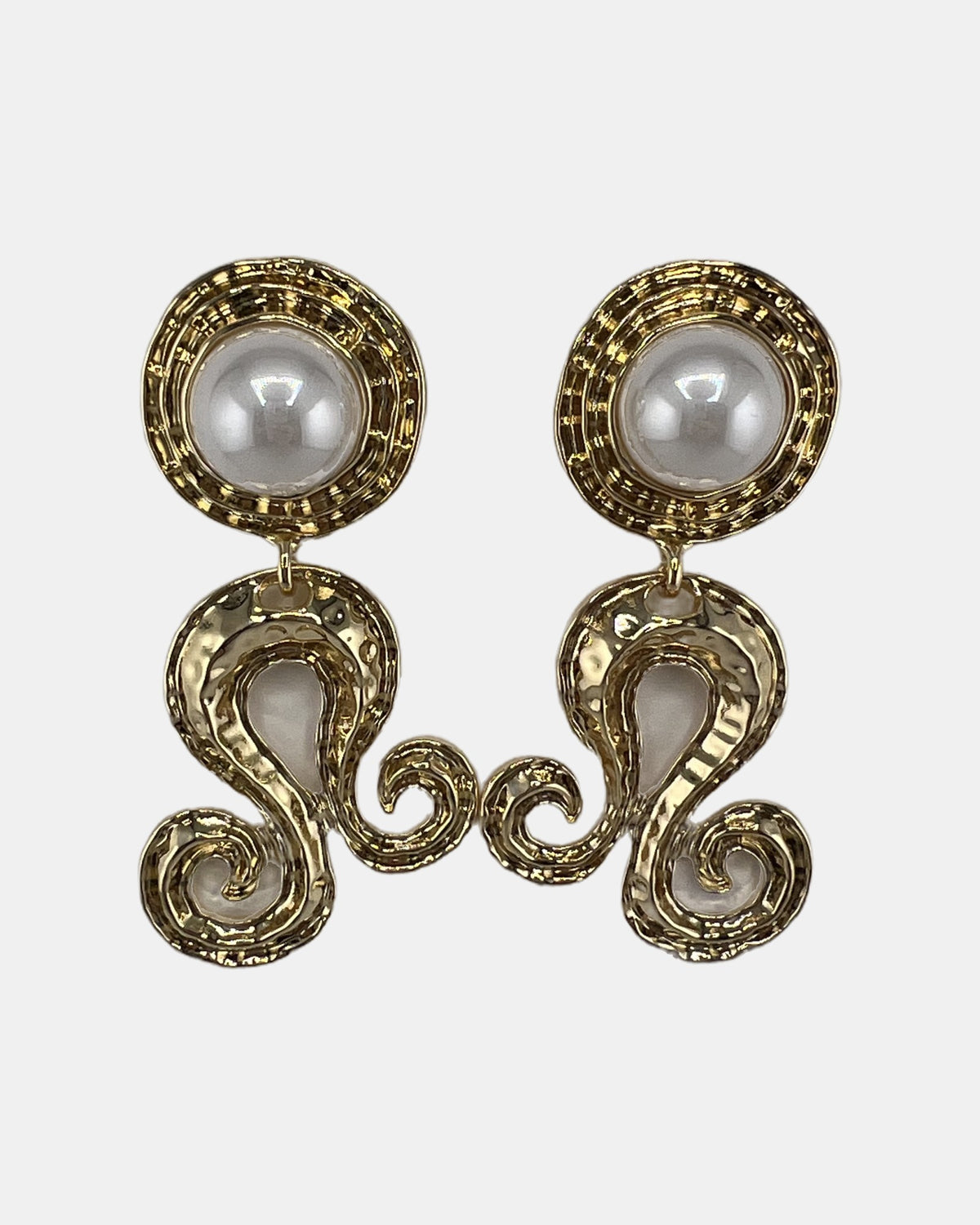 Izoa Persephone Scroll Pearl Drop Earrings Pearl - front view