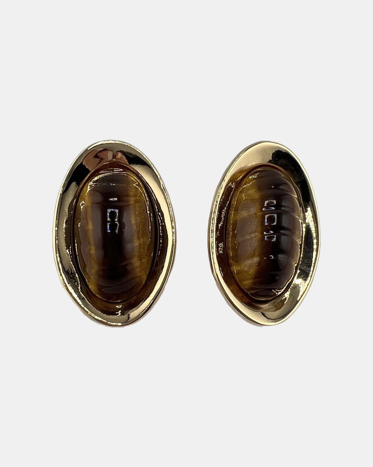 Izoa Vivienne Domed Oval Statement Stud Earrings Brown - alternate view