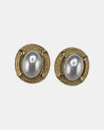 Izoa Octavia Rope Edge Oval Statement Stud Earrings Pearl - alternate view