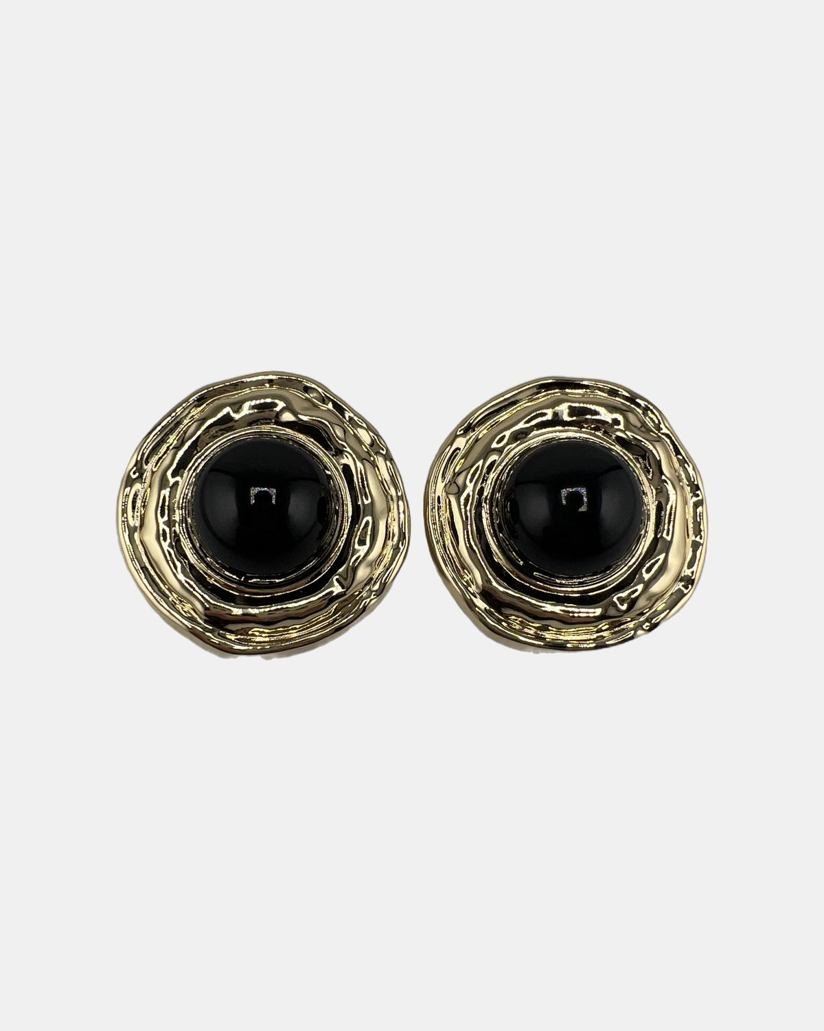 Izoa Henrietta Hammered Statement Stud Earrings Black - front view