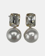 Izoa Romilly Emerald Cut Crystal Pearl Drop Earrings Pearl - front view
