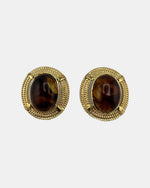 Izoa Octavia Rope Edge Oval Statement Stud Earrings Tortoise - front view