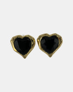 Izoa Leonie Heart Statement Stud Earrings Black - front view
