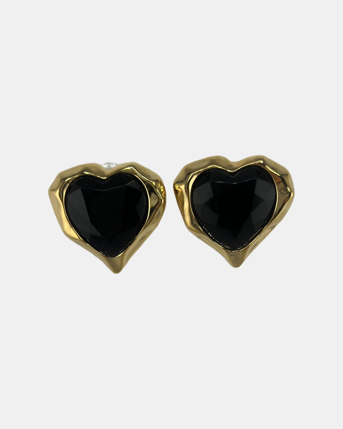 Izoa Leonie Heart Statement Stud Earrings Black - front view