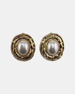 Izoa Winifred Hammered Pearl Statement Stud Earrings Pearl - front view