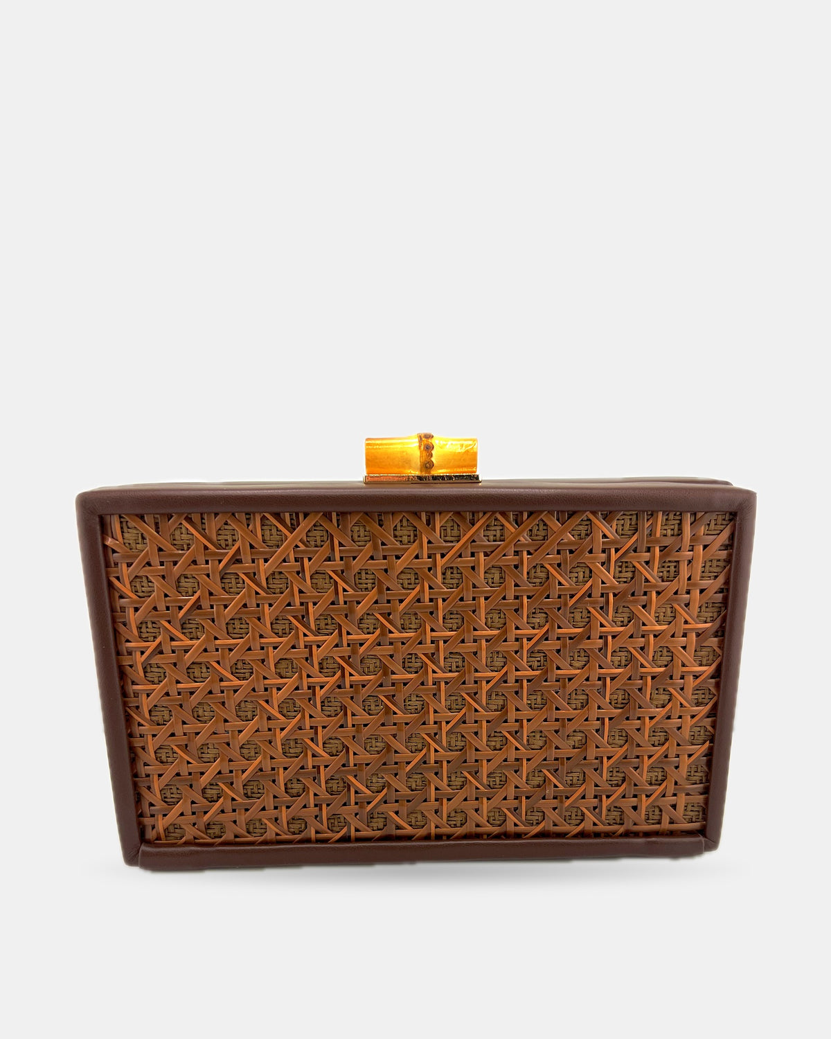 Izoa Anouk Rattan Box Clutch in Brown – front view