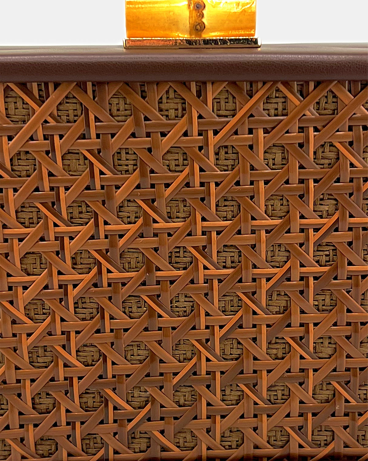 Izoa Anouk Rattan Box Clutch in Brown – close-up detail