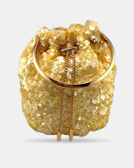 Izoa Aurelia Sequin Bucket Bag in Gold – front view