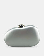 Izoa Coralie Pebble Clutch in Silver – front view